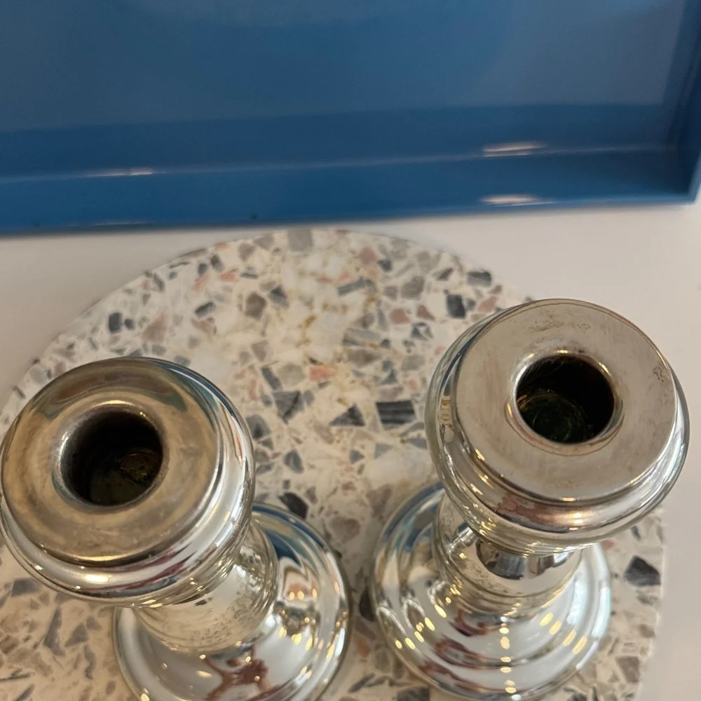 Mercury Glass Turned Style Antique Inspired Candle Sticks (2)
